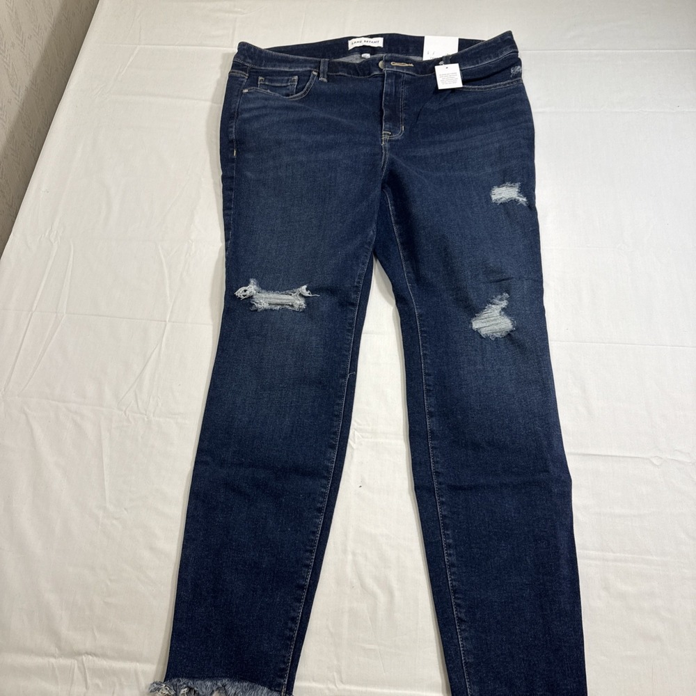 JEANS STRAIGHT SKINNY Lane Bryant 16 High-Rise Stretch Raw Hem Distressed NWT